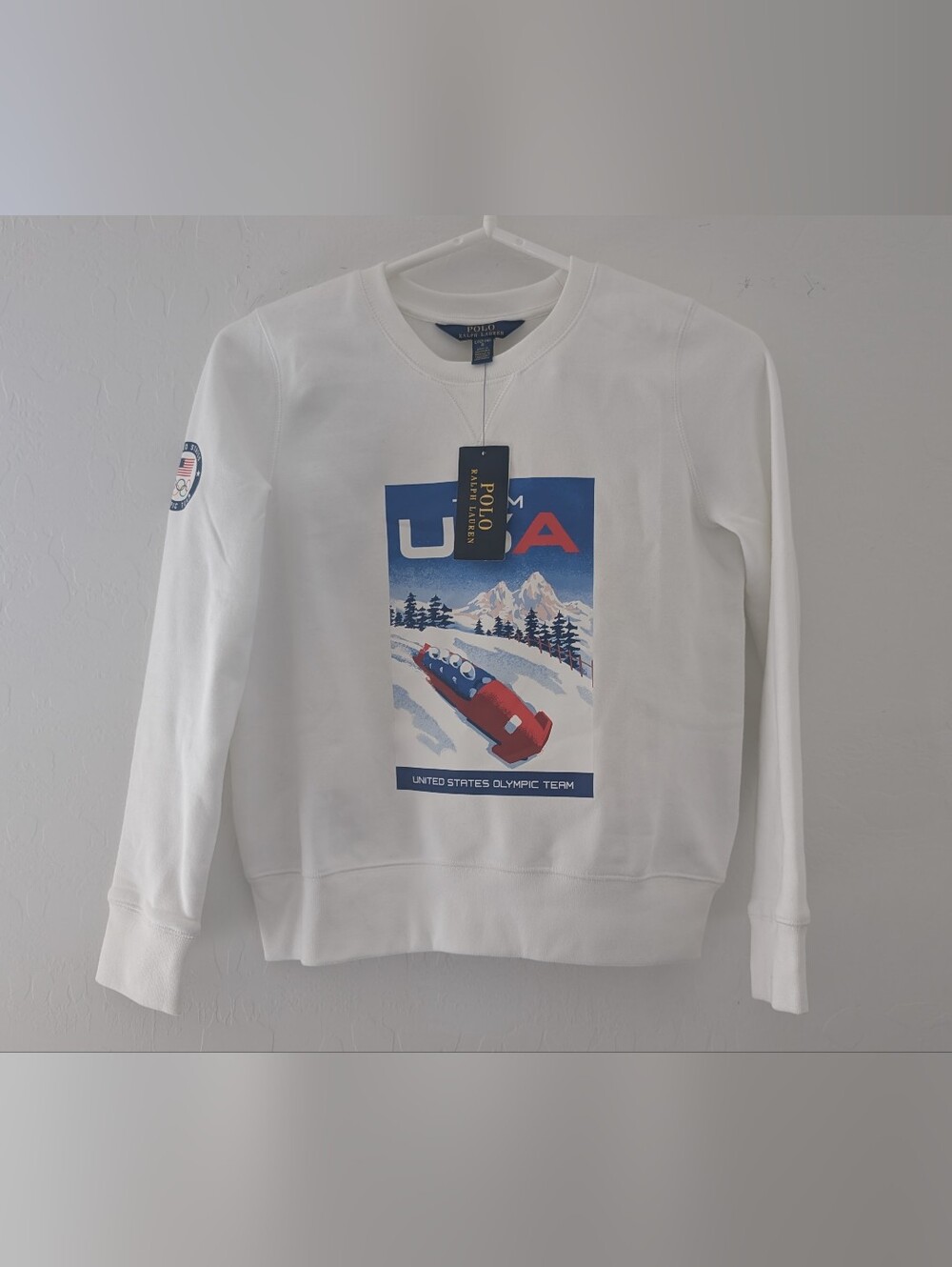 NWT Polo Ralph Lauren White USA Olympic Graphic Crewneck Size KIDS L
